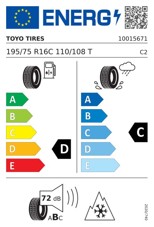 Étiquette européenne TOYO CELSIUS CARGO 195/75R16 110T