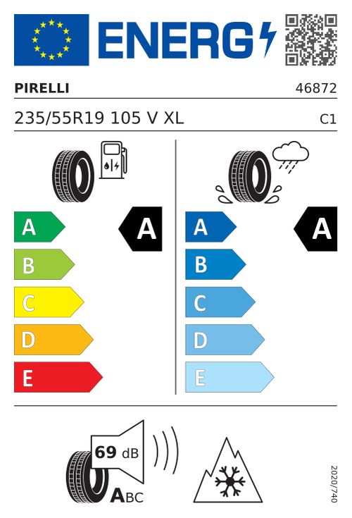 EU-Label PIRELLI SCORPION ALL SEASON SF3 (*S*) 235/55R19 105V (*S*) XL