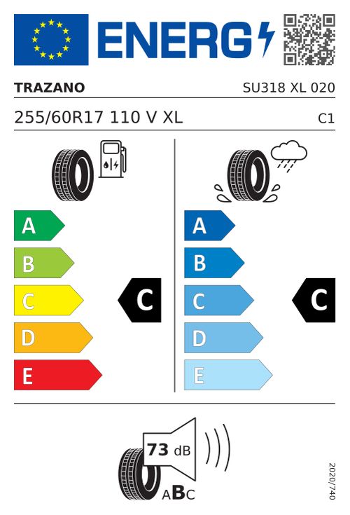 EU-Label TRAZANO SU318 H/T 255/60R17 110V XL BSW
