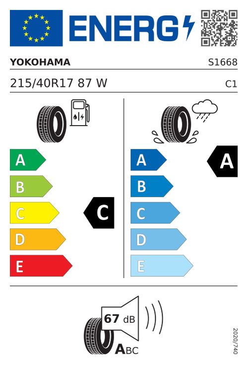 Étiquette européenne YOKOHAMA ADVAN FLEVA V701 215/40R17 87W XL RPB