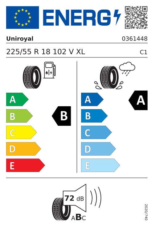 Étiquette européenne UNIROYAL RainExpert 6 EVc 225/55R18 102V EVc XL FR