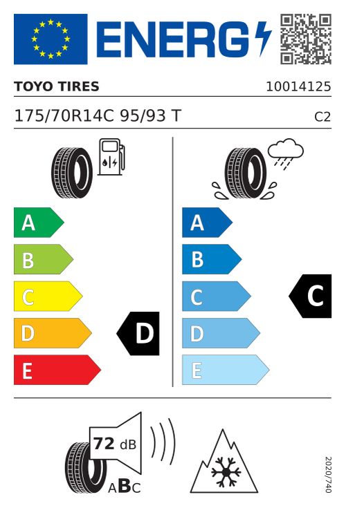 Étiquette européenne TOYO OBSERVE VAN 175/70R14C 95/93T BSW