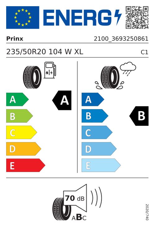 EU-Label PRINX XNEX SPORT EV 235/50R20 104W XL MFS INKTECH