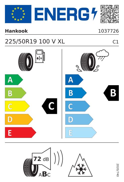 EU-Label HANKOOK Winter i*cept evo 4 W340 225/50R19 100V XL Y SBL
