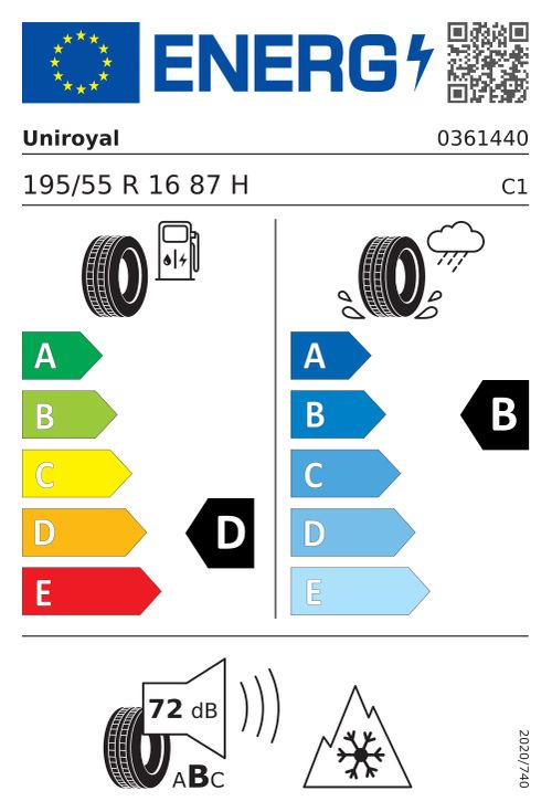 EU-Label UNIROYAL ALLSEASONEXPERT 2 EVc 195/55R16 87H EVc