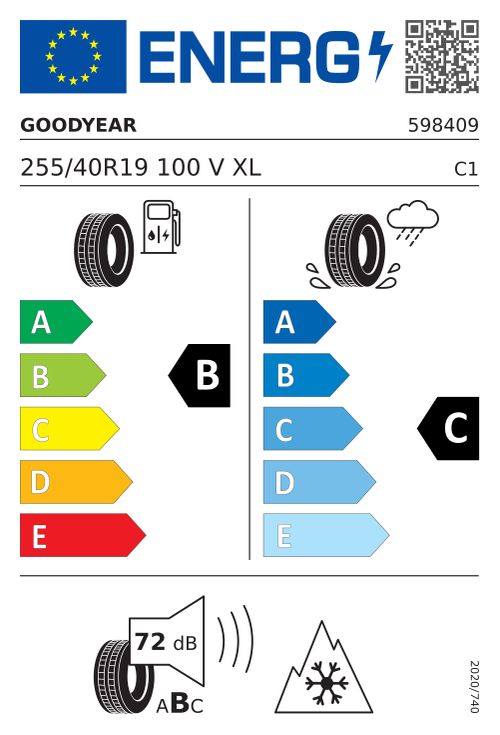 Étiquette européenne GOODYEAR ULTRAGRIP PERFORMANCE 3 255/40R19 100V XL MFS BSW SCT