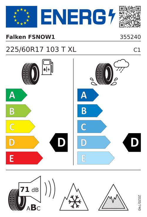 EU-Label FALKEN WINTERPEAK F-SNOW 1 225/60R17 103T XL NORDIC COMPOUND BSW