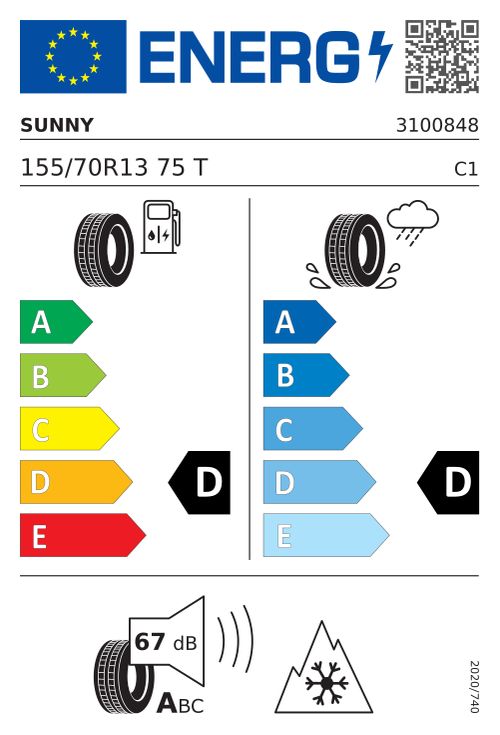 Étiquette européenne SUNNY SUNNY NC501 155/70R13 75T