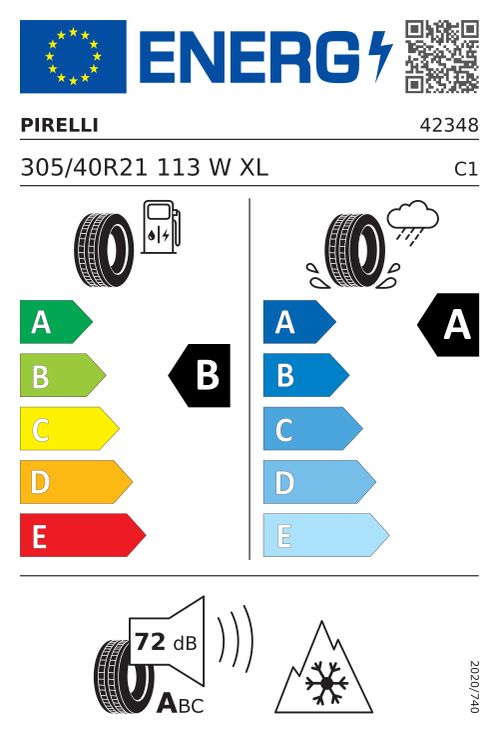 Étiquette européenne PIRELLI SCORPION WINTER 2 (R0) 305/40R21 113W (R0) XL ELECT MFS BSW