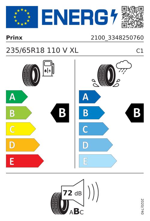 Étiquette européenne PRINX XLAB COMFORT EV 235/65R18 110V XL INKTECH