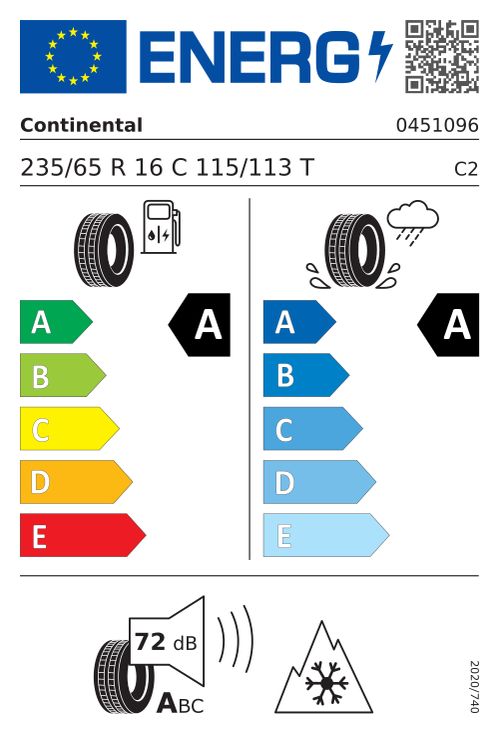 EU-Label CONTINENTAL VANCONTACT A/S ECO (R) (EVc) 235/65R16C 115T (R) (EVc) BSW