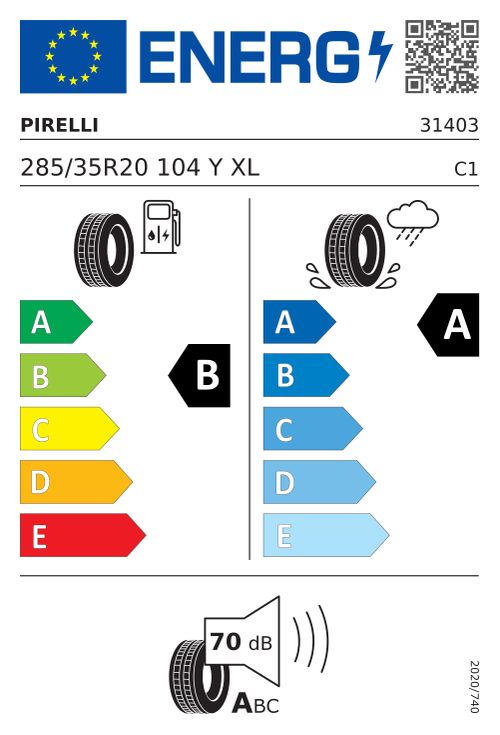 EU-Label PIRELLI P-ZERO (SPORTS CAR) (MO) 285/35R20 104Y (MO) XL MFS BSW