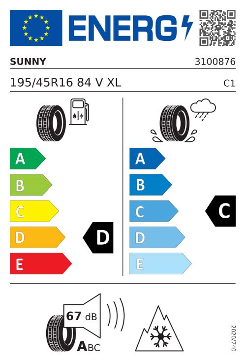 Étiquette européenne SUNNY SUNNY NC501 195/45R16 84V