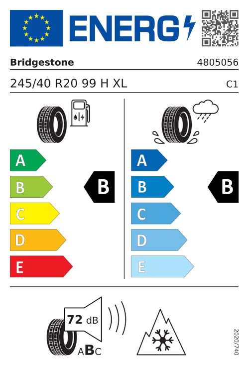 EU-Label BRIDGESTONE BLIZZAK 6 * 245/40R20 99H * XL