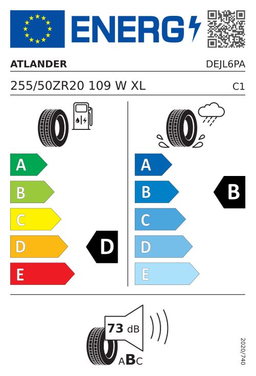 Étiquette européenne ATLANDER XSPORT-86 255/50R20 109W XL