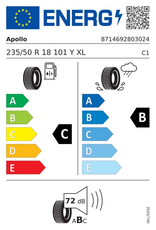 Étiquette européenne APOLLO ASPIRE 4G+ 235/50R18 101Y XL FSL BSW