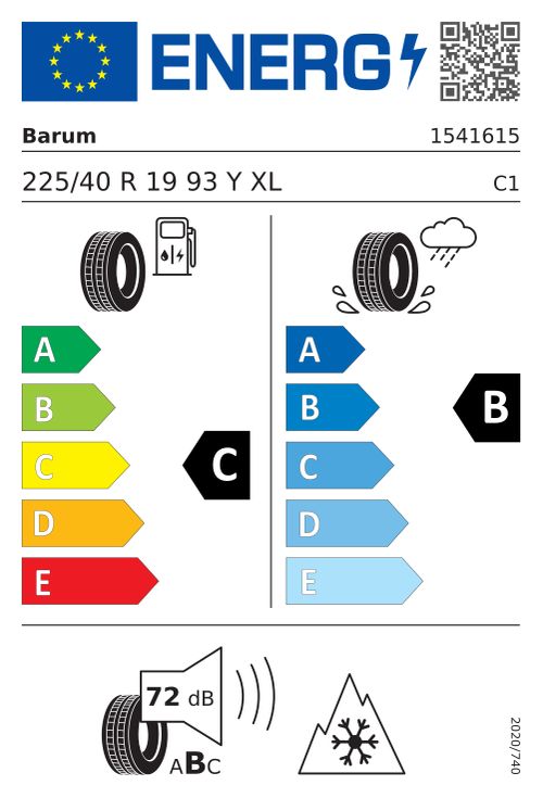 EU-Label BARUM QUARTARIS 6 (EVc) 225/40R19 93Y (EVc) XL FR