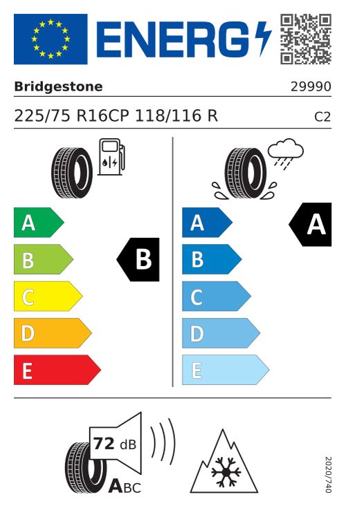 EU-Label BRIDGESTONE DURAVIS ALL SEASON 225/75R16 118R ENLITEN BSW