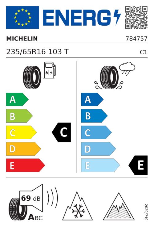 Étiquette européenne MICHELIN X-ICE SNOW SUV 235/65R16 103T NORDIC COMPOUND BSW