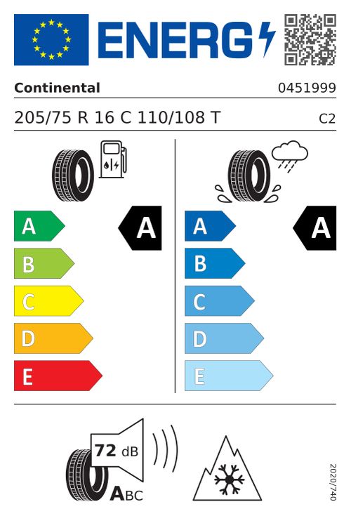 EU-Label CONTINENTAL VANCONTACT A/S ECO (R) (EVc) 205/75R16C 110T (R) (EVc) BSW