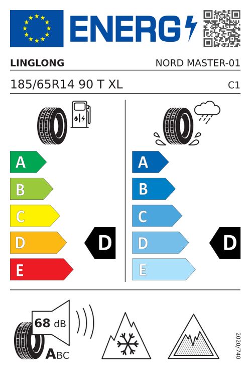 EU-Label LINGLONG NORD MASTER 185/65R14 90T XL NORDIC COMPOUND BSW