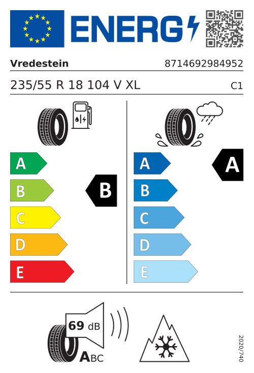 Étiquette européenne VREDESTEIN QUATRAC PRO 2 235/55R18 104V XL FSL