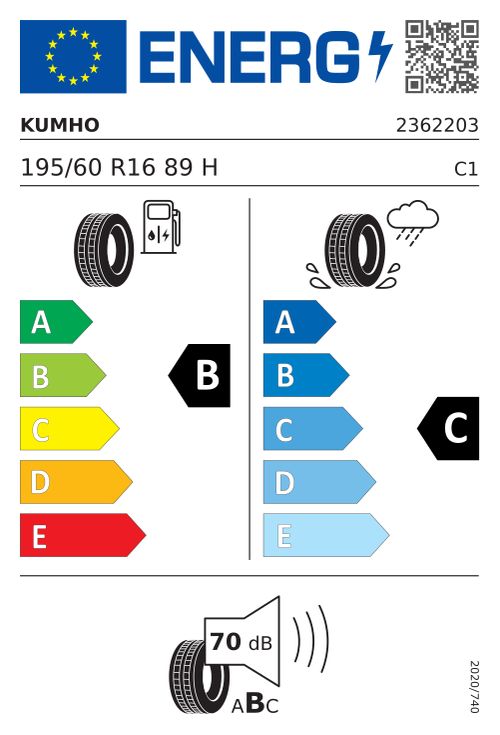 EU-Label KUMHO ECOWING ES31 195/60R16 89H BSW